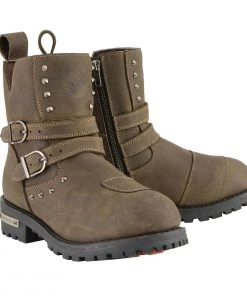 Riding Gear Milwaukee Leather MBL9306 Women's Brown Double Strap Waterproof Leather Boots