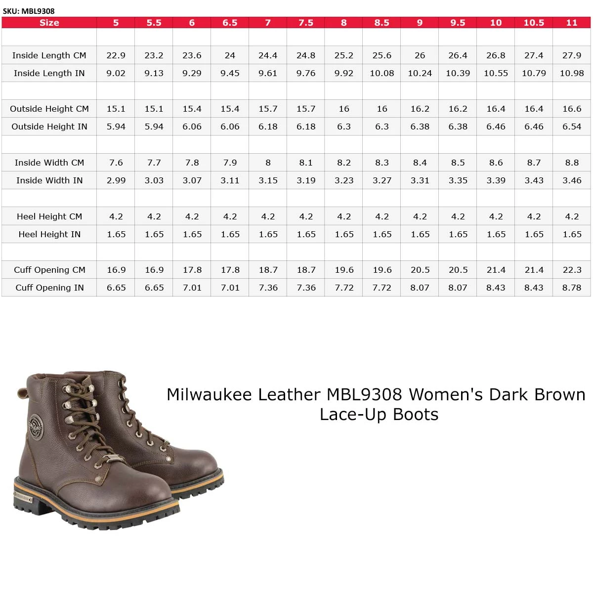 Milwaukee Leather MBL9308 Women's Dark Brown Lace-Up Boots Riding Gear