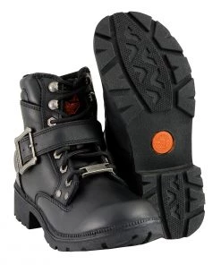 Milwaukee Leather MBL9310 Women's Lace-Up Black Engineer Motorcycle Boots Riding Gear