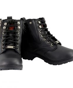 Riding Gear Milwaukee Leather MBL9320 Women's Black Lace-Up Moto Boots With Side Zipper