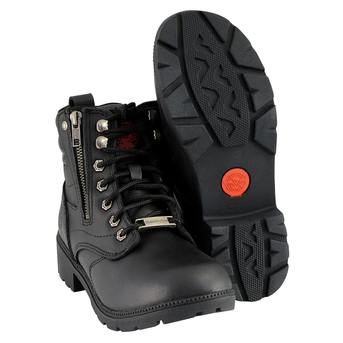 Riding Gear Milwaukee Leather MBL9320 Women's Black Lace-Up Moto Boots With Side Zipper