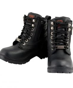 Milwaukee Leather MBL9321WP Women's Black Waterproof Lace-Up Boots With Side Zipper Riding Gear