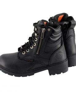 Milwaukee Leather MBL9321WP Women's Black Waterproof Lace-Up Boots With Side Zipper Riding Gear