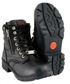 Milwaukee Leather MBL9321WP Women's Black Waterproof Lace-Up Boots With Side Zipper Riding Gear