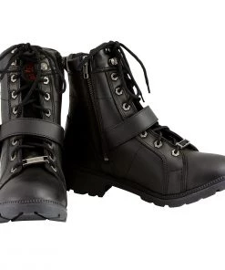 Riding Gear Milwaukee Leather MBL9325 Women's Black Lace-Up Leather Boots With Side Zipper