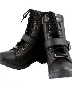 Riding Gear Milwaukee Leather MBL9325 Women's Black Lace-Up Leather Boots With Side Zipper