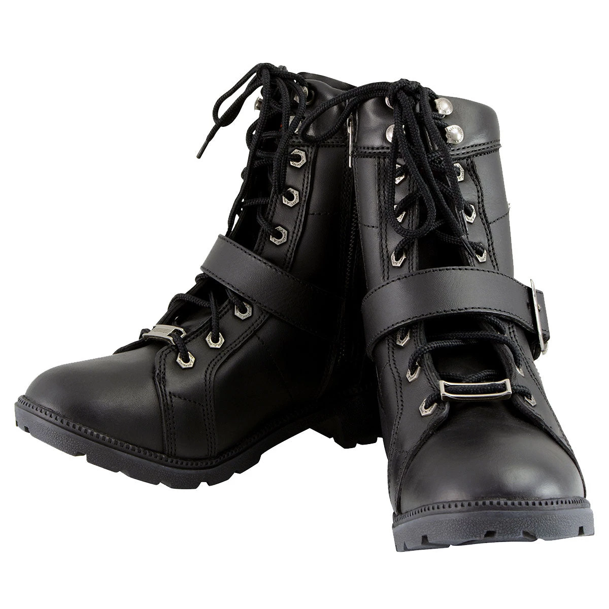 Riding Gear Milwaukee Leather MBL9325 Women's Black Lace-Up Leather Boots With Side Zipper