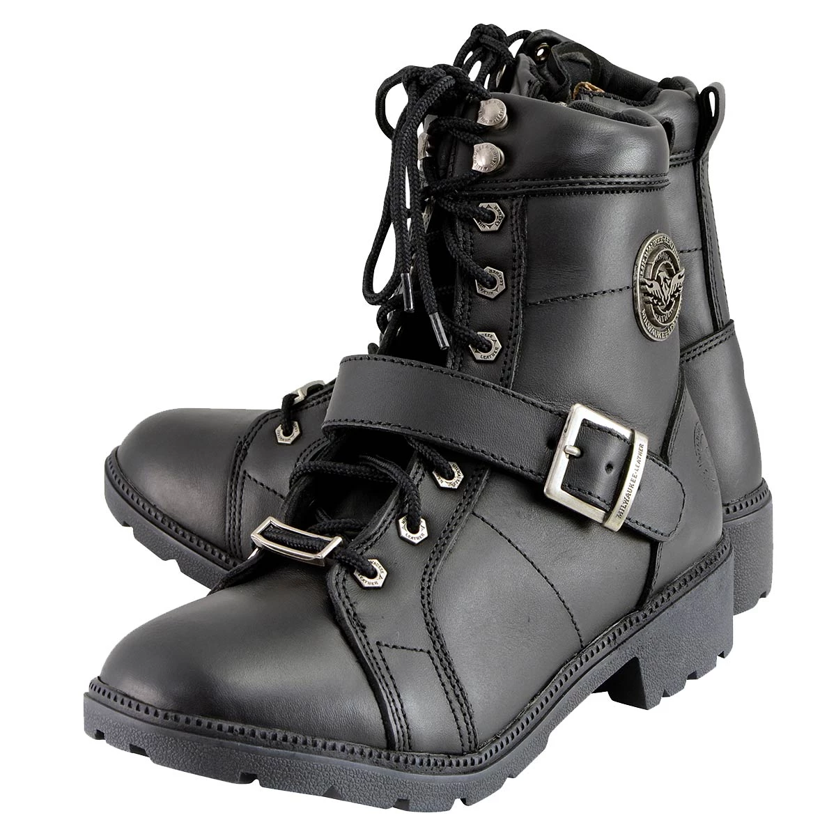 Riding Gear Milwaukee Leather MBL9325 Women's Black Lace-Up Leather Boots With Side Zipper