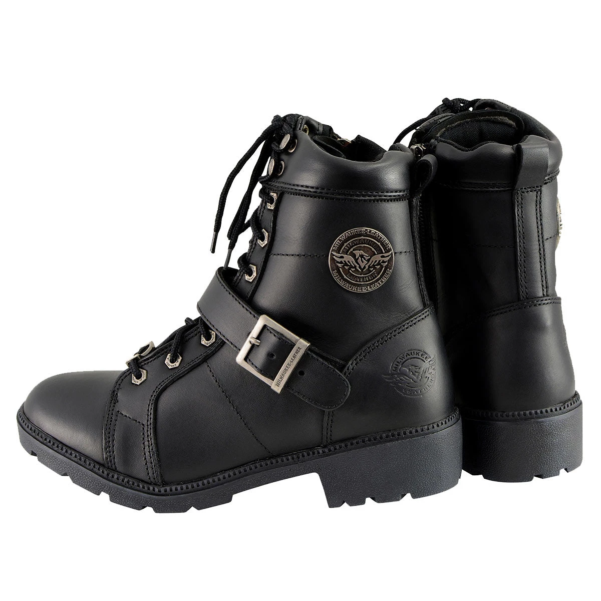Riding Gear Milwaukee Leather MBL9325 Women's Black Lace-Up Leather Boots With Side Zipper