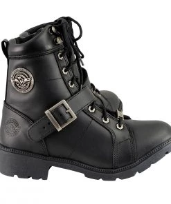 Riding Gear Milwaukee Leather MBL9325 Women's Black Lace-Up Leather Boots With Side Zipper