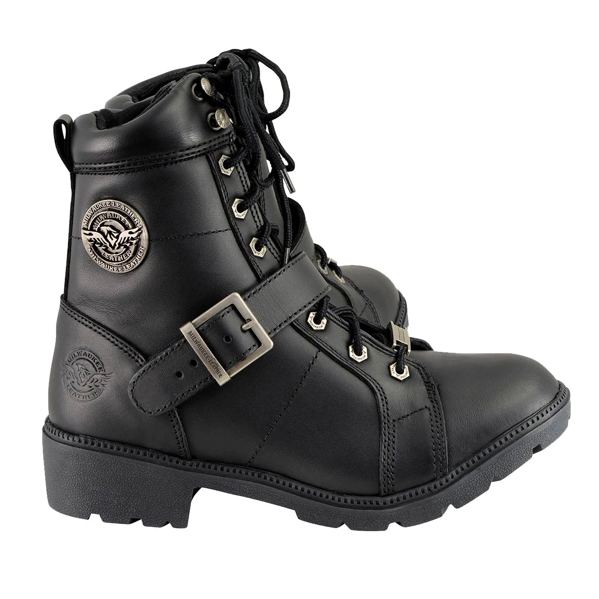 Riding Gear Milwaukee Leather MBL9325 Women's Black Lace-Up Leather Boots With Side Zipper