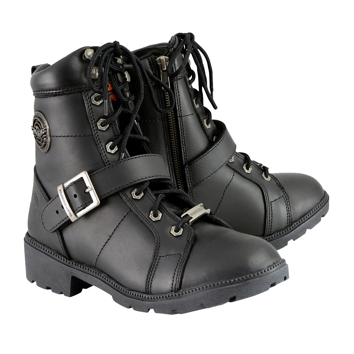 Riding Gear Milwaukee Leather MBL9325 Women's Black Lace-Up Leather Boots With Side Zipper