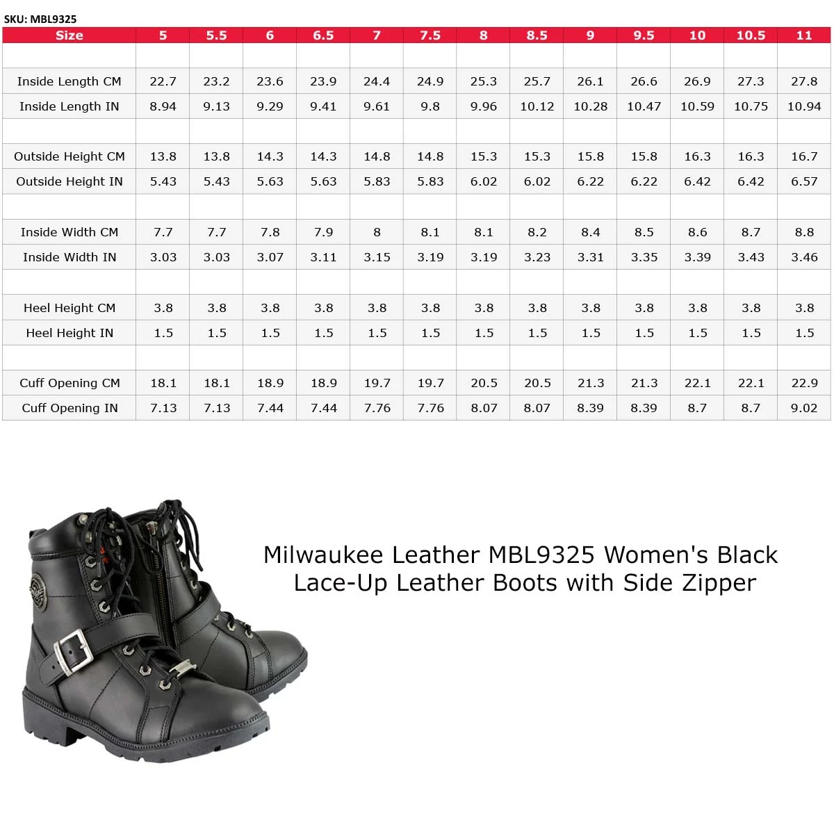 Riding Gear Milwaukee Leather MBL9325 Women's Black Lace-Up Leather Boots With Side Zipper