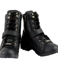 Milwaukee Leather MBL9325W Women's Wide Width Lace-Up Black Leather Boots With Zippers Riding Gear