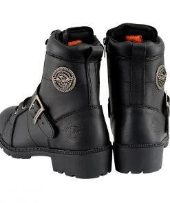 Milwaukee Leather MBL9325W Women's Wide Width Lace-Up Black Leather Boots With Zippers Riding Gear