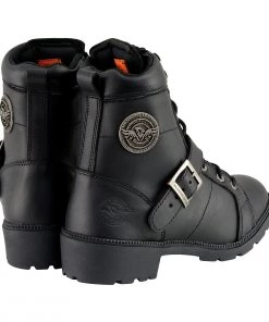 Milwaukee Leather MBL9325W Women's Wide Width Lace-Up Black Leather Boots With Zippers Riding Gear