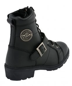 Milwaukee Leather MBL9325W Women's Wide Width Lace-Up Black Leather Boots With Zippers Riding Gear