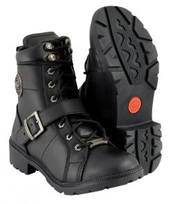 Milwaukee Leather MBL9325W Women's Wide Width Lace-Up Black Leather Boots With Zippers Riding Gear