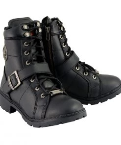 Milwaukee Leather MBL9325W Women's Wide Width Lace-Up Black Leather Boots With Zippers Riding Gear