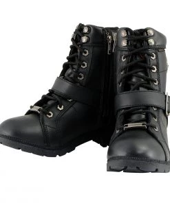 Milwaukee Leather MBL9326WP Women's Black Lace-Up Waterproof Leather Boots With Side Zippers Riding Gear