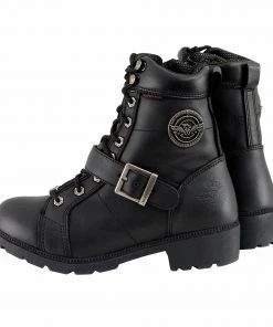 Milwaukee Leather MBL9326WP Women's Black Lace-Up Waterproof Leather Boots With Side Zippers Riding Gear