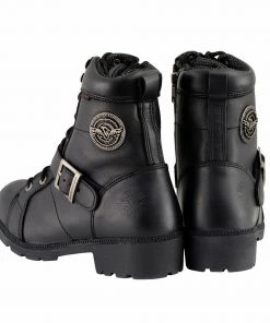 Milwaukee Leather MBL9326WP Women's Black Lace-Up Waterproof Leather Boots With Side Zippers Riding Gear
