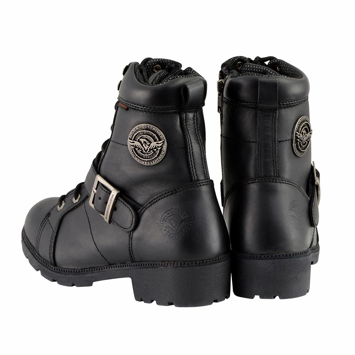 Milwaukee Leather MBL9326WP Women's Black Lace-Up Waterproof Leather Boots With Side Zippers Riding Gear