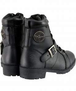 Milwaukee Leather MBL9326WP Women's Black Lace-Up Waterproof Leather Boots With Side Zippers Riding Gear