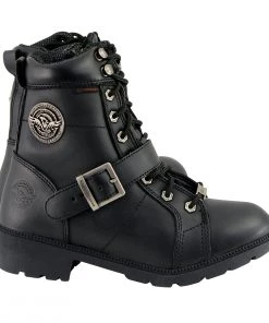Milwaukee Leather MBL9326WP Women's Black Lace-Up Waterproof Leather Boots With Side Zippers Riding Gear