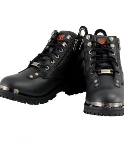 Milwaukee Leather MBL9335 Women's Black Low Cut Lace-Up Leather Riding Boots With Zippers Riding Gear