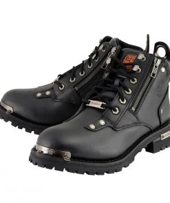 Milwaukee Leather MBL9335 Women's Black Low Cut Lace-Up Leather Riding Boots With Zippers Riding Gear