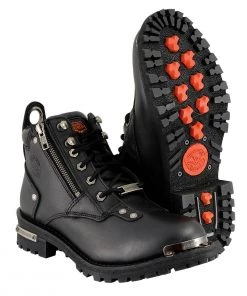 Milwaukee Leather MBL9335 Women's Black Low Cut Lace-Up Leather Riding Boots With Zippers Riding Gear