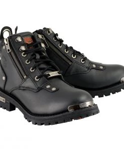 Milwaukee Leather MBL9335 Women's Black Low Cut Lace-Up Leather Riding Boots With Zippers Riding Gear