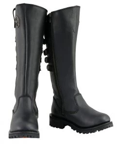 Milwaukee Leather MBL9345 Women's Black 15-inch High Rise Leather Riding Boots With Four Calf Buckles
