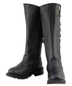 Milwaukee Leather MBL9345 Women's Black 15-inch High Rise Leather Riding Boots With Four Calf Buckles