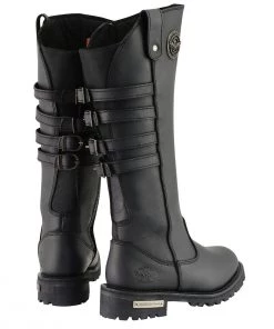 Milwaukee Leather MBL9345 Women's Black 15-inch High Rise Leather Riding Boots With Four Calf Buckles