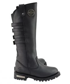 Milwaukee Leather MBL9345 Women's Black 15-inch High Rise Leather Riding Boots With Four Calf Buckles