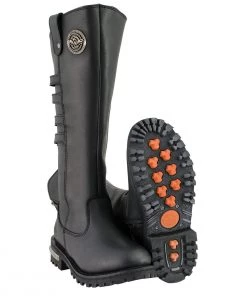 Milwaukee Leather MBL9345 Women's Black 15-inch High Rise Leather Riding Boots With Four Calf Buckles