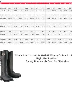 Milwaukee Leather MBL9345 Women's Black 15-inch High Rise Leather Riding Boots With Four Calf Buckles