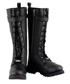 Riding Gear Milwaukee Leather MBL9355 Women's Black 14-inch Lace-Up High-Rise Leather Boots With Calf Buckle