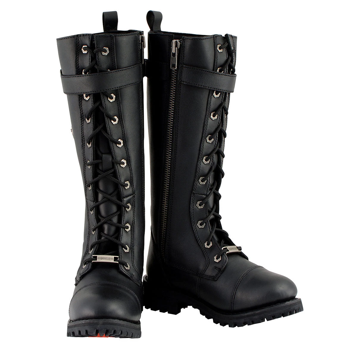 Riding Gear Milwaukee Leather MBL9355W Women's Wide Width Black 14 Inch Lace-Up High Rise Leather Boots