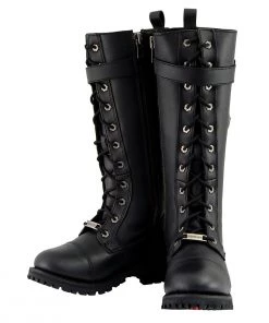 Riding Gear Milwaukee Leather MBL9355W Women's Wide Width Black 14 Inch Lace-Up High Rise Leather Boots