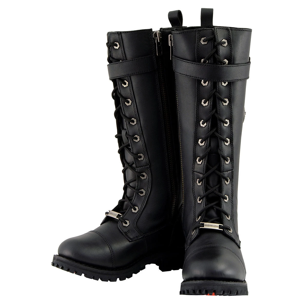 Riding Gear Milwaukee Leather MBL9355W Women's Wide Width Black 14 Inch Lace-Up High Rise Leather Boots