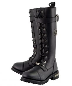 Riding Gear Milwaukee Leather MBL9355W Women's Wide Width Black 14 Inch Lace-Up High Rise Leather Boots