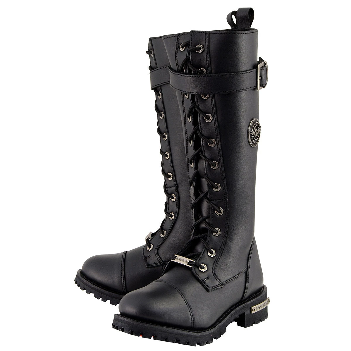Riding Gear Milwaukee Leather MBL9355W Women's Wide Width Black 14 Inch Lace-Up High Rise Leather Boots