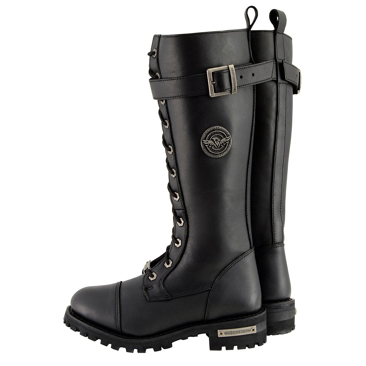 Riding Gear Milwaukee Leather MBL9355W Women's Wide Width Black 14 Inch Lace-Up High Rise Leather Boots