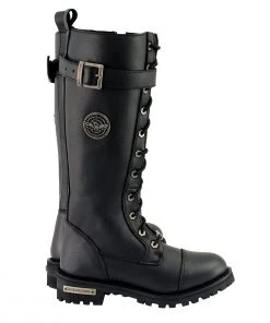 Riding Gear Milwaukee Leather MBL9355W Women's Wide Width Black 14 Inch Lace-Up High Rise Leather Boots