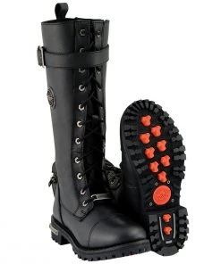 Riding Gear Milwaukee Leather MBL9355W Women's Wide Width Black 14 Inch Lace-Up High Rise Leather Boots