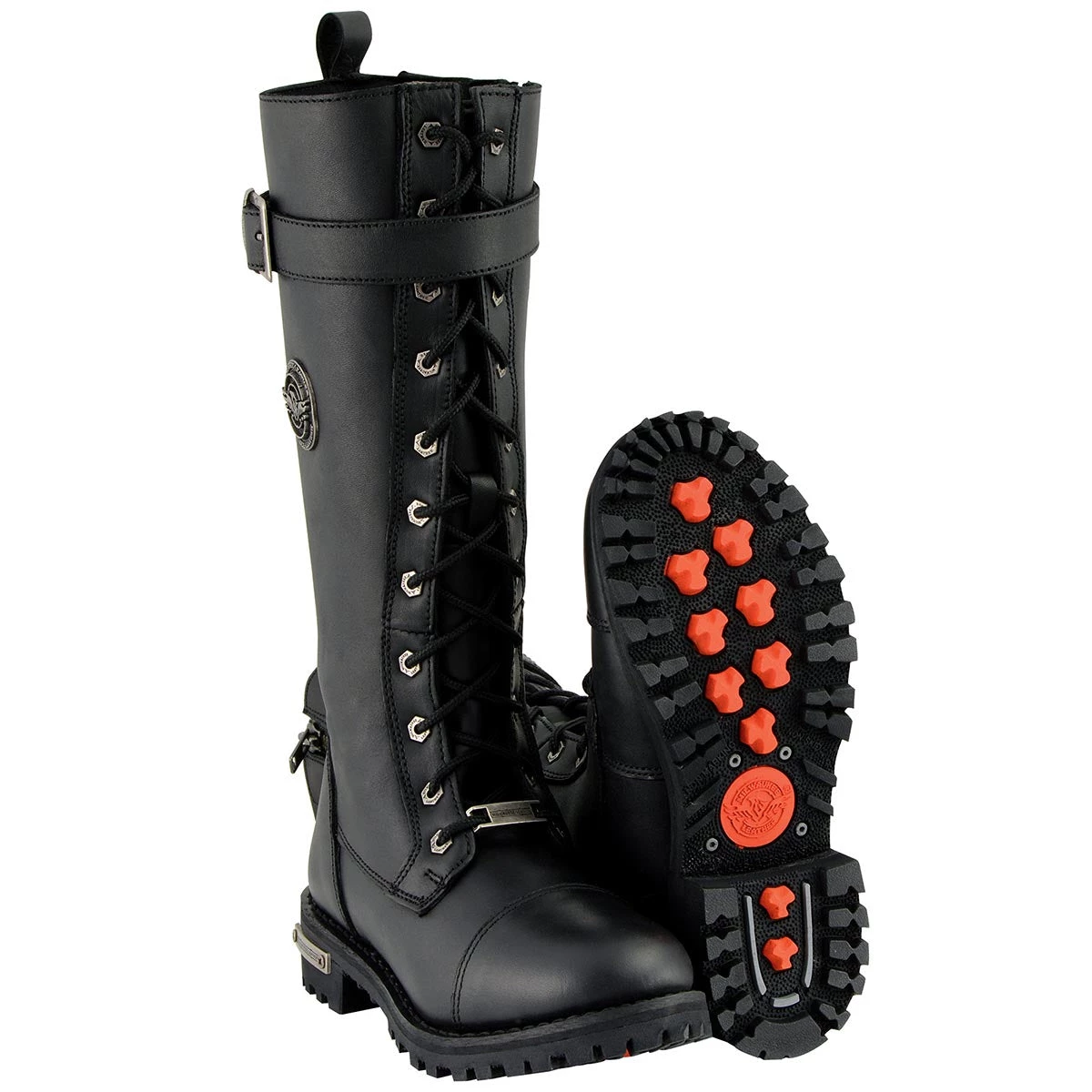 Riding Gear Milwaukee Leather MBL9355W Women's Wide Width Black 14 Inch Lace-Up High Rise Leather Boots