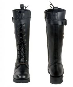 Riding Gear Milwaukee Leather MBL9355W Women's Wide Width Black 14 Inch Lace-Up High Rise Leather Boots